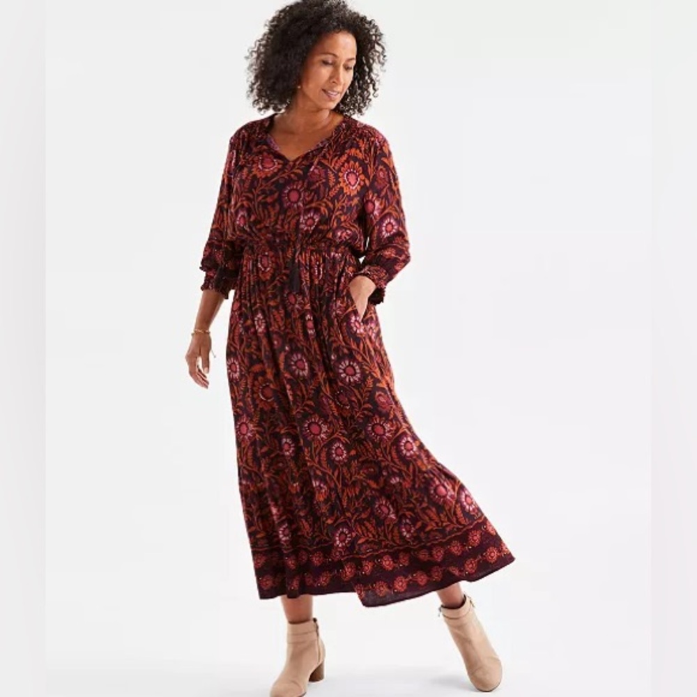 Style & Co. Women's Red and Black Midi Dress